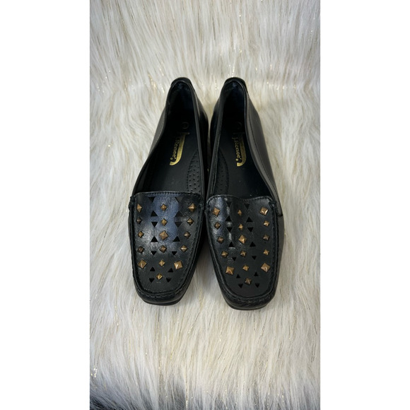 J. Renee Womens Loafer Flat Shoes Black Slip On Cut Out Studded Leather 6 - Picture 2 of 7